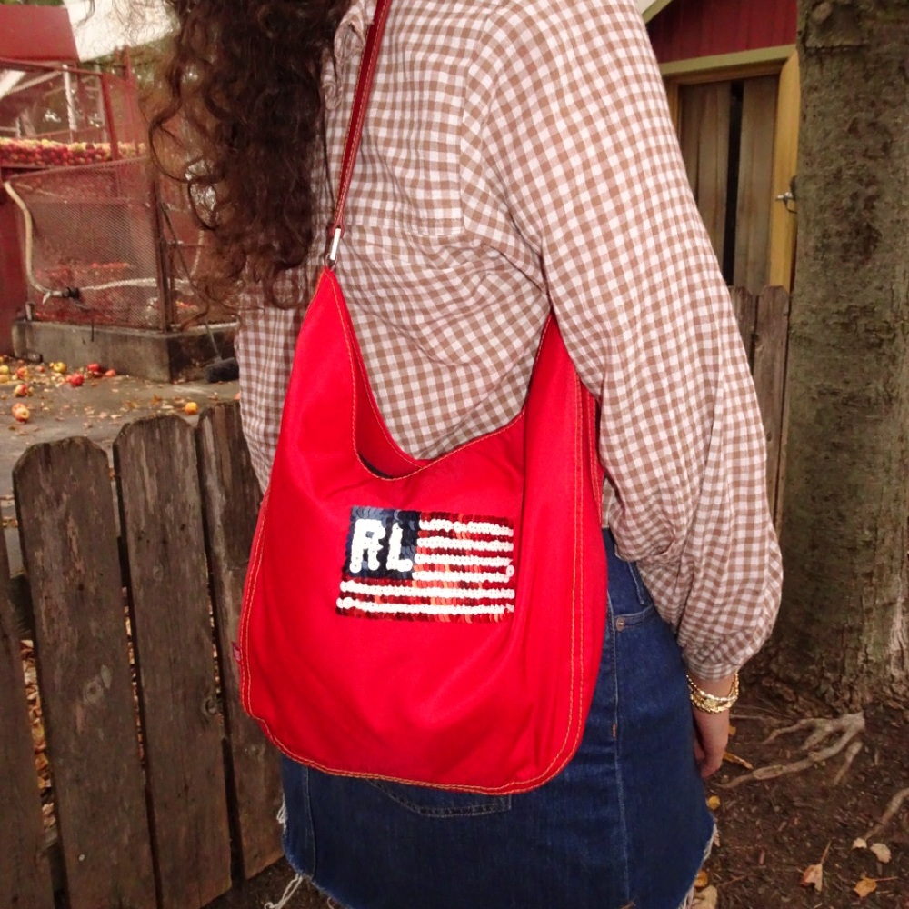 Vintage Ralph Lauren Purse Red Polo Jeans Co Sequin American Flag - Picture 1 of 13